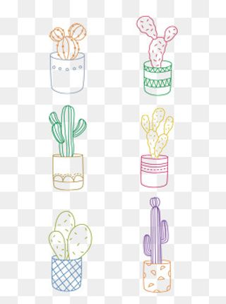 手绘矢量糖果色卡通仙人掌简笔画,免抠元素