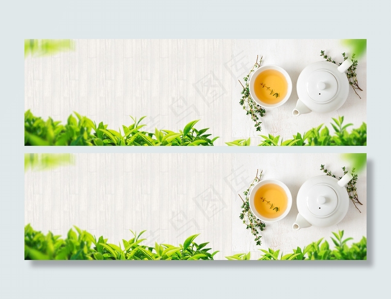 5月春茶节扁平绿色茶叶banner背景图片素材