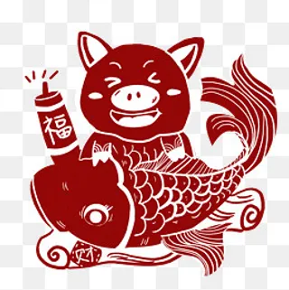 猪年喜庆剪纸装饰素材,免抠元素