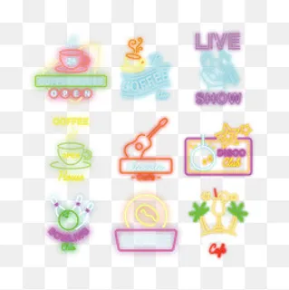 彩色唱歌酒吧咖啡馆图标霓虹灯灯,免抠元素 彩色唱歌酒吧咖啡馆图标霓虹灯灯,免抠元素