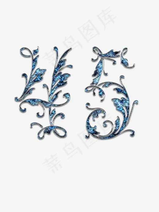 高清镂空蓝色花卉数字45装饰图案(600*800px)psd模版下载