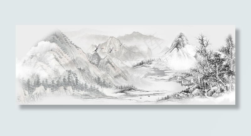 简约古风水墨山水背景素材背景图片素材,背景元素