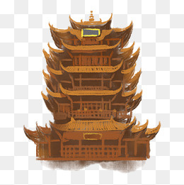 黄色手绘风黄鹤楼免抠,免抠元素