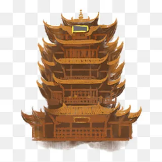 黄色手绘风黄鹤楼免抠,免抠元素