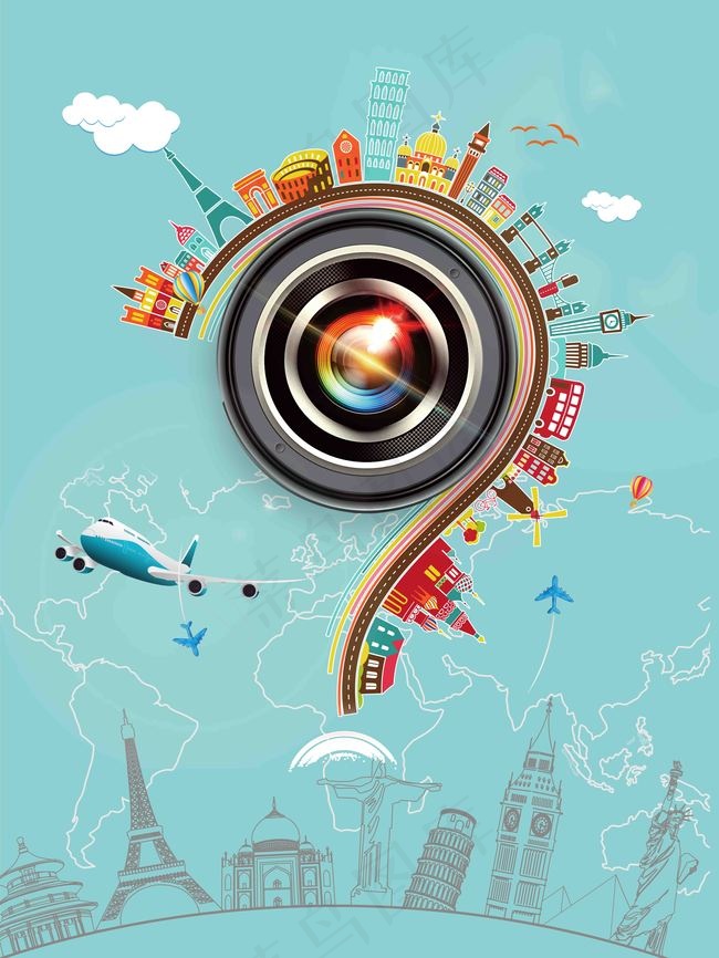 春季开春春光相机旅拍旅游旅行海报背景模板背景图片素材