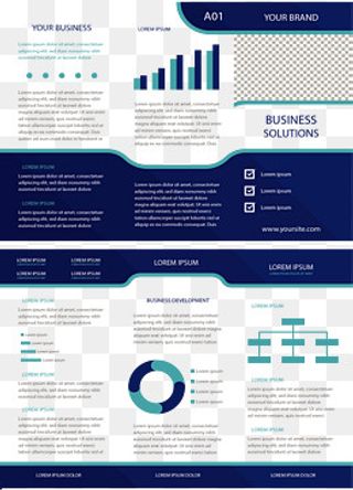 深蓝色边框商务三折页