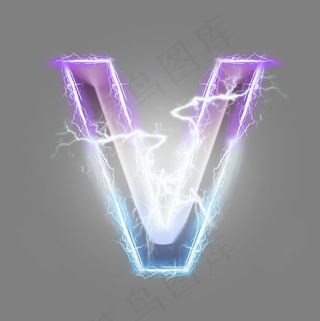 炫酷紫色蓝色闪电字母V