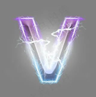 炫酷紫色蓝色闪电字母V