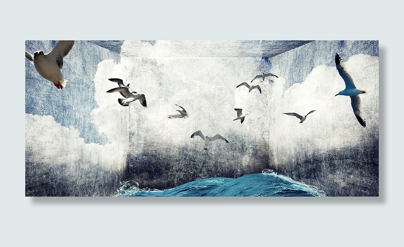 水彩复古风大海海鸥设计背景背景图片素材,背景元素