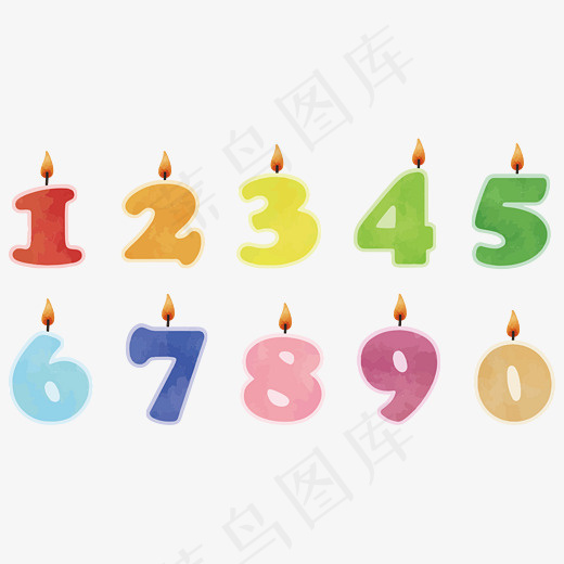 卡通蜡烛彩色水彩创意艺术数字,免抠元素艺术字