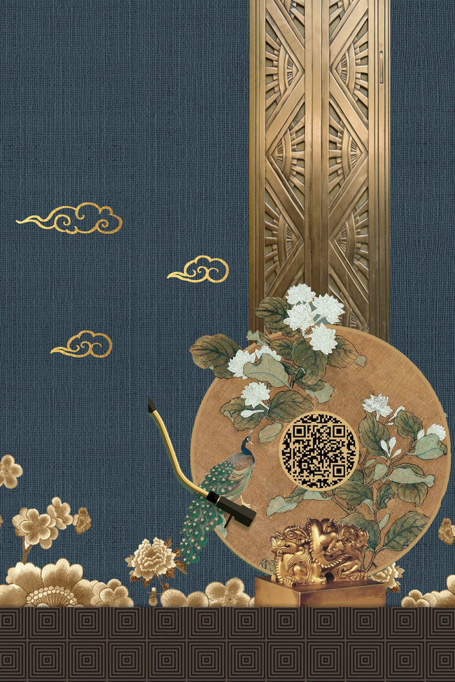 复古质感新中式地产背景背景图片素材