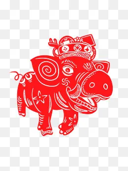 2019春节猪年剪纸生肖猪红色喜庆,免抠元素