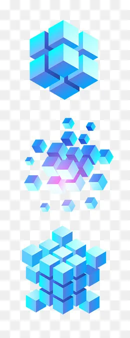 科技感渐变立体蓝色方块,免抠元素