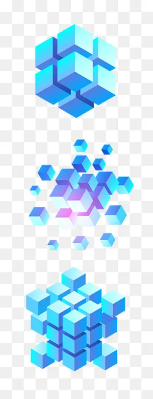 科技感渐变立体蓝色方块,免抠元素