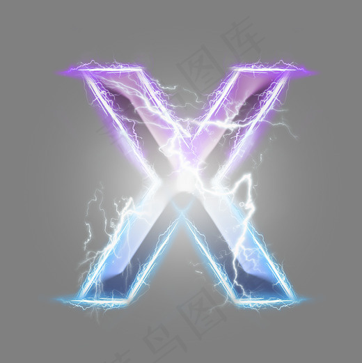 炫酷紫色蓝色闪电字母X(3000X3000(DPI:300))psd模版下载