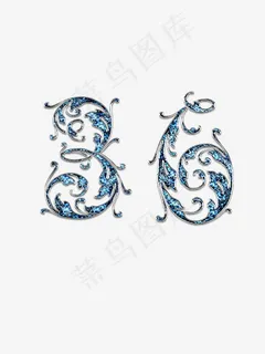 高清镂空蓝色花卉数字36装饰图案