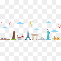地标城市建筑扁平旅行矢量素材,免抠元素