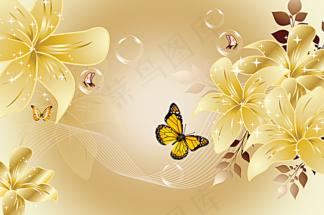 金色素雅百合装饰背景背景图片素材,背景元素