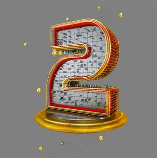 3D立体几何炫酷黑金质感周年庆倒计时数字2