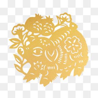 2019年喜庆金猪剪纸新年大吉元素,免抠元素