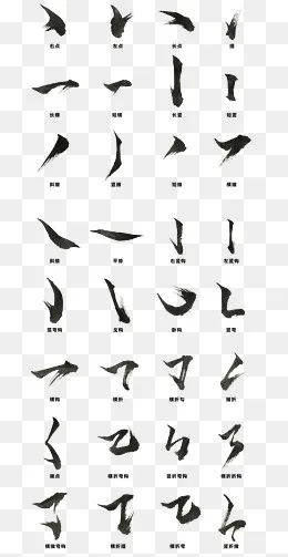 老师教学毛笔笔画锦集,免抠元素(1541*2975px)
