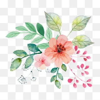 森系小清新水彩手绘绿叶花朵,免抠元素