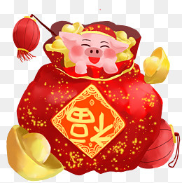 2019年猪年到金猪贺岁福袋送元宝,免抠元素(2000*2000px)psd模版下载