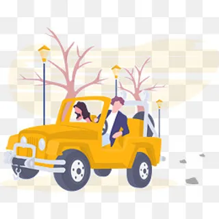 情侣秋游开车越野出游,免抠元素