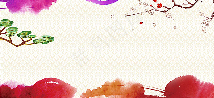 手绘复古中式新春海报banner背景背景图片素材