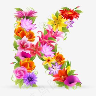 彩色花朵组成字母K