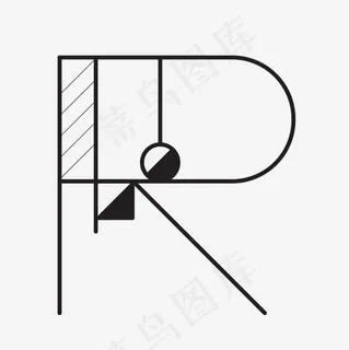 抽象几何线条英文字母R