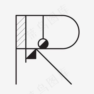 抽象几何线条英文字母R