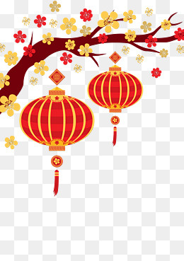 梅花枝头灯笼,免抠元素