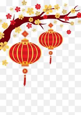 梅花枝头灯笼,免抠元素