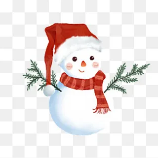 手绘中国风圣诞雪人冬天松枝过年,免抠元素