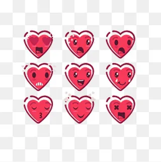 矢量红色卡通EMOJI红心表情包
