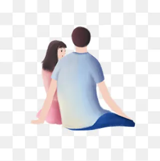 情人节依偎亲密情侣交谈手绘彩色,免抠元素