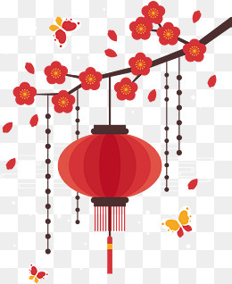 卡通红色梅花灯笼,免抠元素