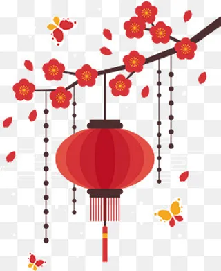 卡通红色梅花灯笼,免抠元素