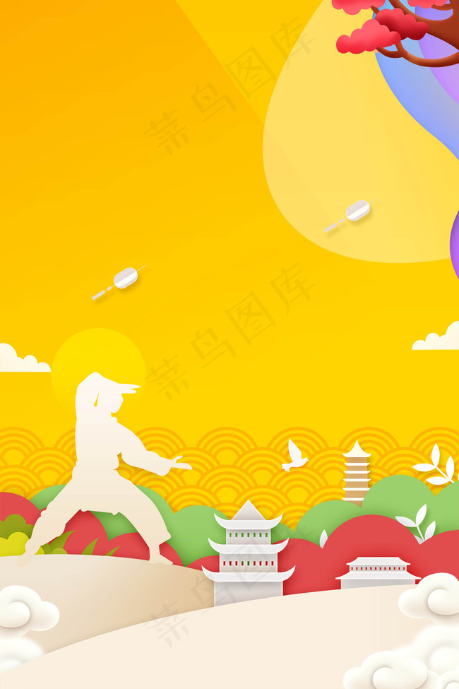 中国功夫剪纸海报背景背景图片素材