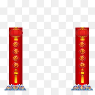 免抠中国风柱子对联,免抠元素