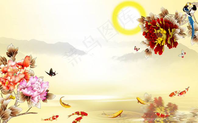 中国风牡丹花背景素材背景图片素材,背景元素