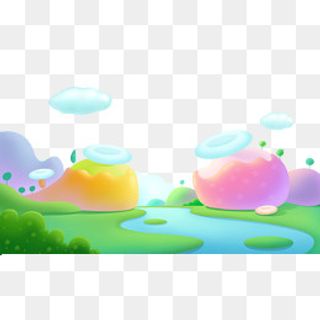 可爱糖果奇幻风格场景卡通手绘图,免抠元素