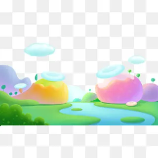 可爱糖果奇幻风格场景卡通手绘图,免抠元素