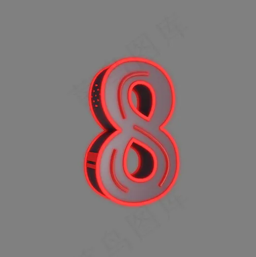 电商C4D立体灯管发光倒计时数字8,免抠元素艺术字(2000*2000px)