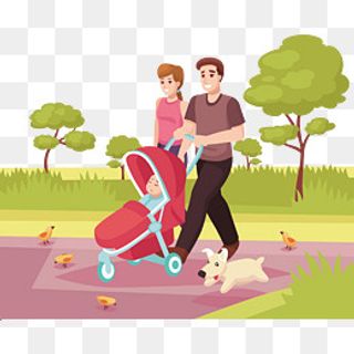 一对夫妇带着孩子去玩,免抠元素