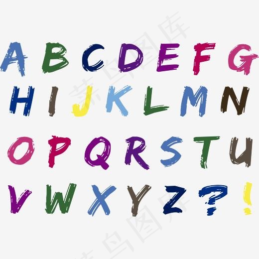 彩色手写英文字母,免抠元素艺术字(2455*1658px)ai矢量模版下载