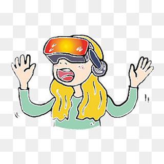 卡通观看VR视频的小女孩,免抠元素