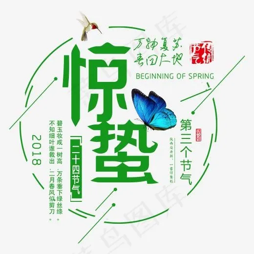 绿色清新装饰惊蛰艺术字,免抠元素艺术字(500*500px)psd模版下载