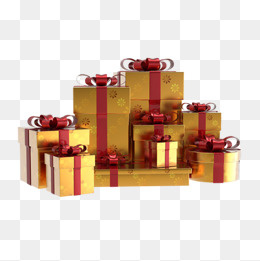 金色礼盒上的花朵,免抠元素